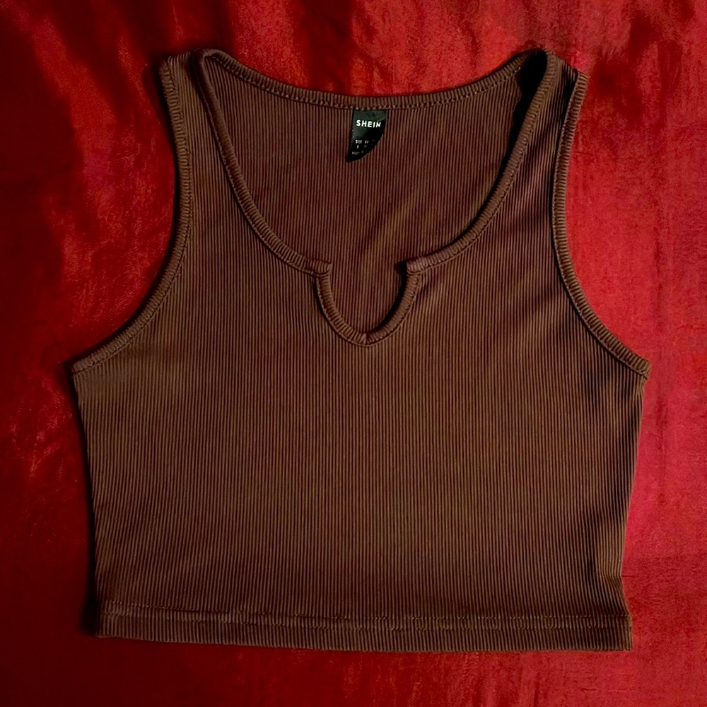 Brown Ribbed Women's Crop Top